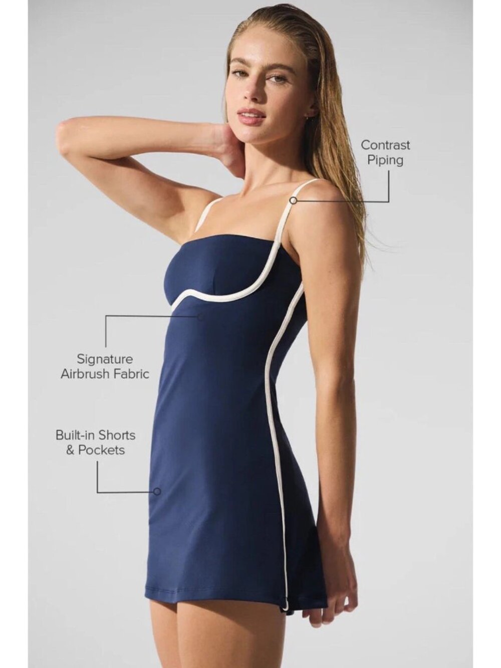 Alo Yoga Airbrush Streamlined Dress - Navy / White - Size XS - Picture 8 of 12